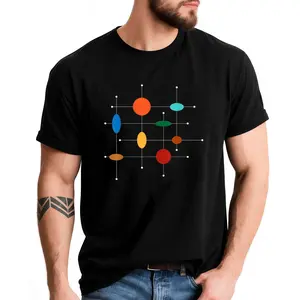 Atomic Age Mid Century Abstract Shapes Tee - Modern Pattern Black T-Shirt