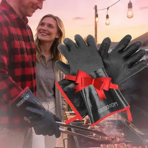 GEEKHOM 932°F Heat Resistant BBQ Grill Gloves: Oil Resistant Waterproof for Smoking Grilling Cooking Barbecue Deep Frying Turkey Rotisserie Handling Hot Greasy Meat Grilling Stocking Stuffers for Men
