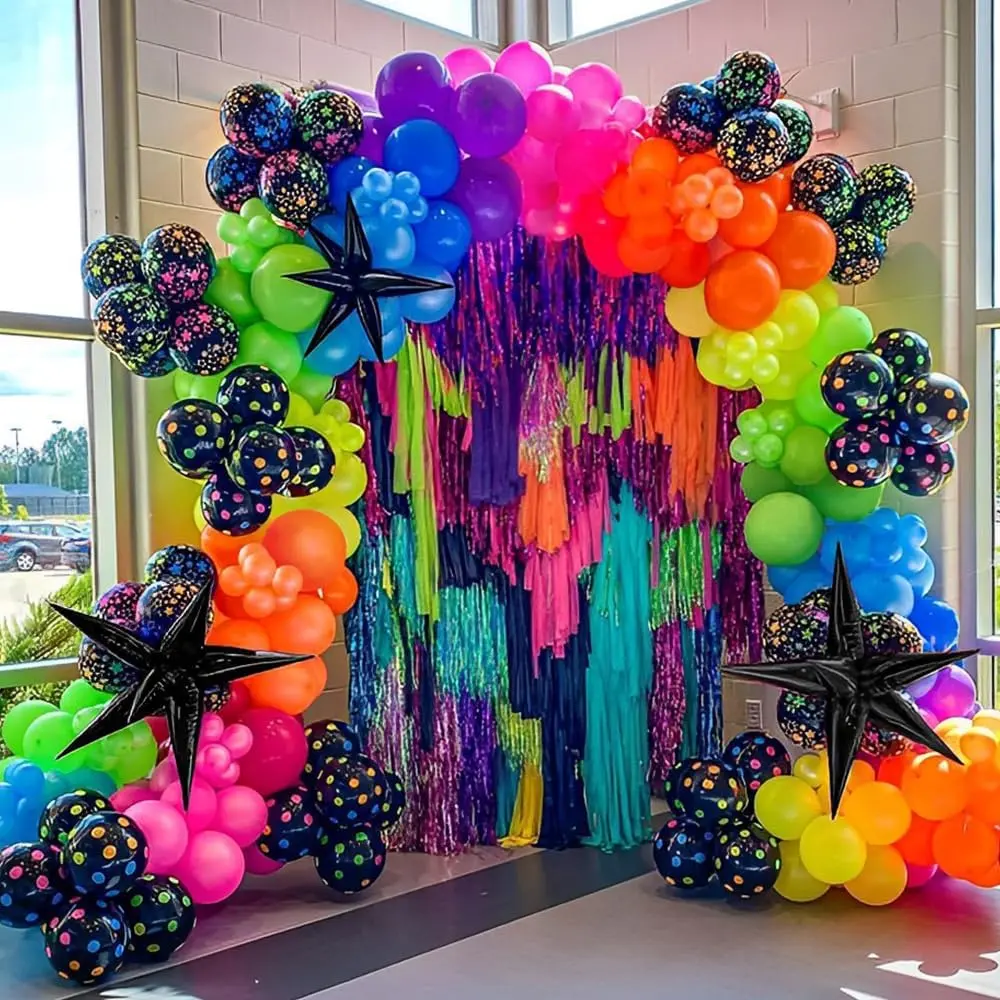 165pcs Rainbow Balloon Arch Garland Kit, UV Neon Luminous Fluorescent Balloons for Glow-in-the-Dark Birthday, 80s-90s Disco Party Decor (Home & Festive Party Supplies)