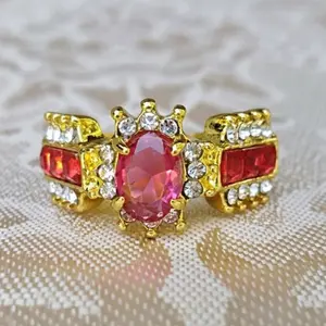 Women Ring Yellow 18k Gold Plated Red Ruby Oval Cut Simulated Gemstones  Fashion Jewelry Size 7 8 9