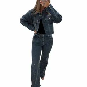 Belinda Denim Dark Full Stone Pants - Womenswear Jean with Unique Stone Detailing