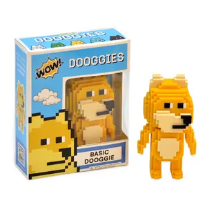 Dooggies Action Figure Collectible – Unique Doge Themed 3D Printed Pixel Art Toy, 4.7"" Tall, Yellow