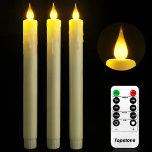 Topstone Remote Control Taper Candles Set - 9.5 Inch Elegant Dripless Taper Candles with Timer & Dimmer, Remote for Home Decor, Wedding, Dining, Party,Warm Yellow Light,Set of 3