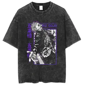 Vintage Satoru Gojo Honored One Hollow Purple JJK Jujutsu Kaisen Oversized Graphic Tee Heavyweight Acid Wash Cotton Boxy Fit Double Printed T Shirt Y2K Streetwear Gym Pump Cover Japanese Anime Manga Dark Aesthetic Grunge Outfits Merch Gift Top Unisex