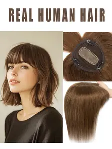 Hair Toppers for Women Real Human Hair Clip in Bangs thicken HairToppers Wig With Bangs Natural Skin Scalp Thinning or Loss Top HairPieces Wiglets wig 360° 3D Topper Updated Base With ThinningHair Cover Gray Roots Add Volume Brown Balck Blonde