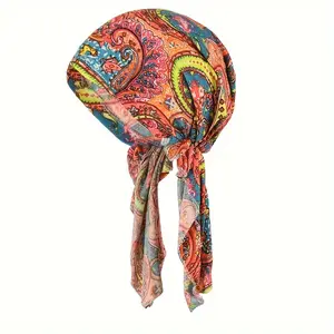 Chemo Friendly Multicolor Paisley Beanie for Women - Soft Lightweight Turban with Long Braid | Hair Loss & Bad Hair Days