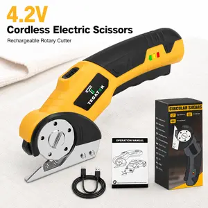 4.2V Cordless Rechargeable Electric Scissors, Handheld Portable Rotary Cutter with LED Light, Safety Lock for Fabric, Leather Cutting craft supply