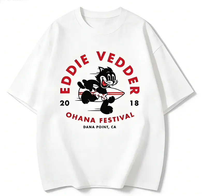 Women's Short-Sleeve Casual Streetwear Felix The Cat Surf Cotton T-Shirt, Eddie Vedder Music Festival Top
