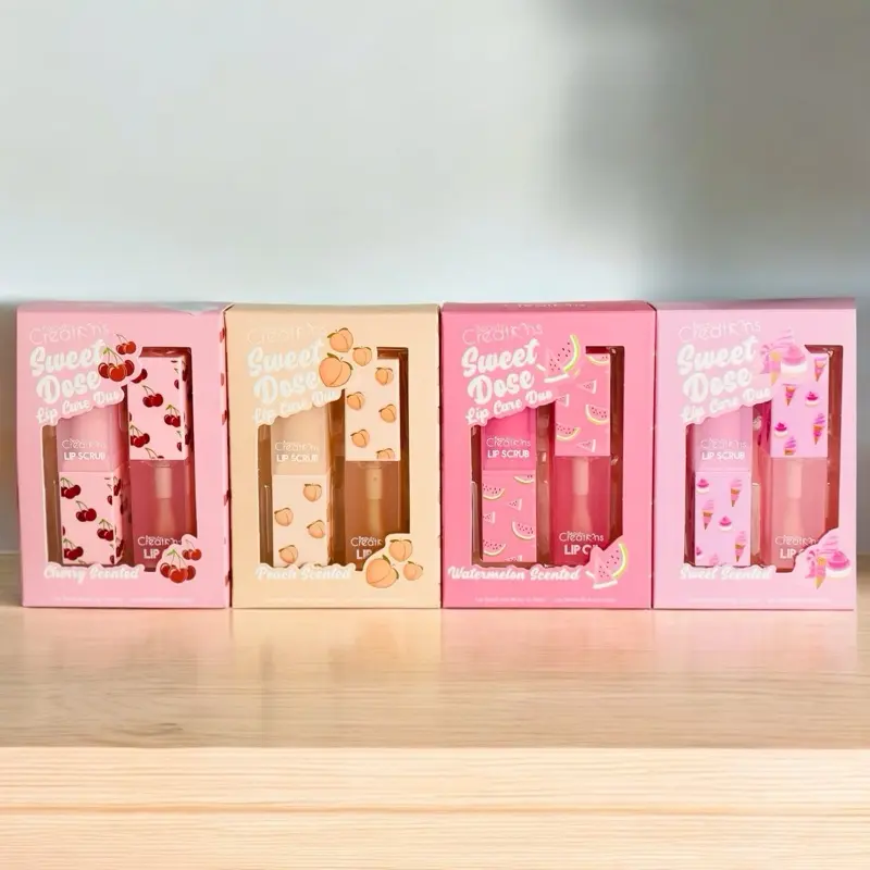 Sweet Dose Lip Oil Duo Set, Shea-Infused Moisturizing Nourishing Care Kit with Exfoliating Scrub