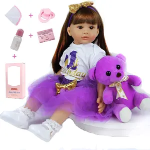 Rebirth doll 22 inches 55 centimeters realistic silicone vinyl limbs and head, long hair standing girl doll toy realistic baby doll, suitable for Christmas and Halloween gifts, play house toys