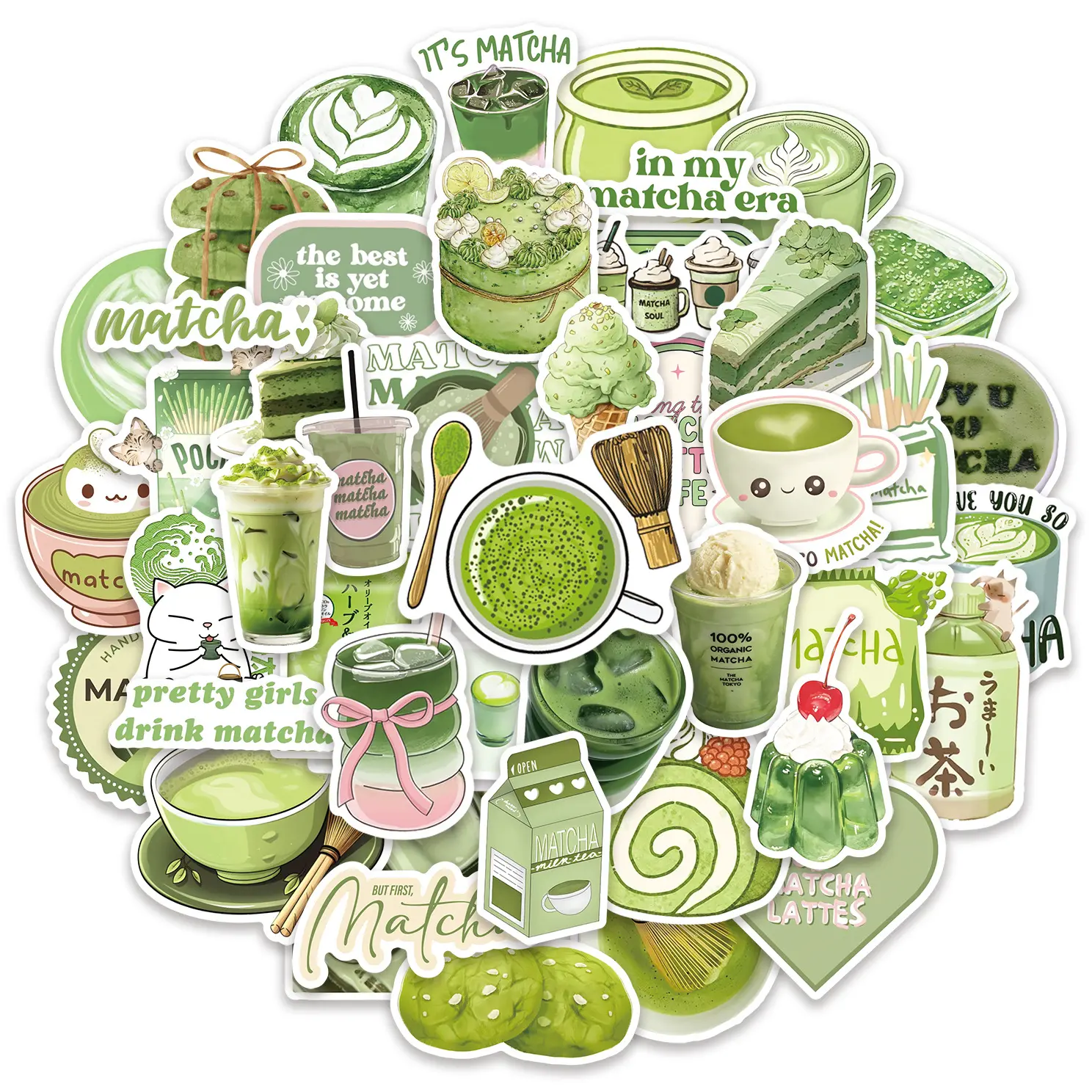50pcs Matcha Girl Series Graffiti Stickers Suitable for Suitcases, Mobile Phone Cases, Laptops, Helmets, Skateboards Waterproof Decoration DIY Creative Stickers