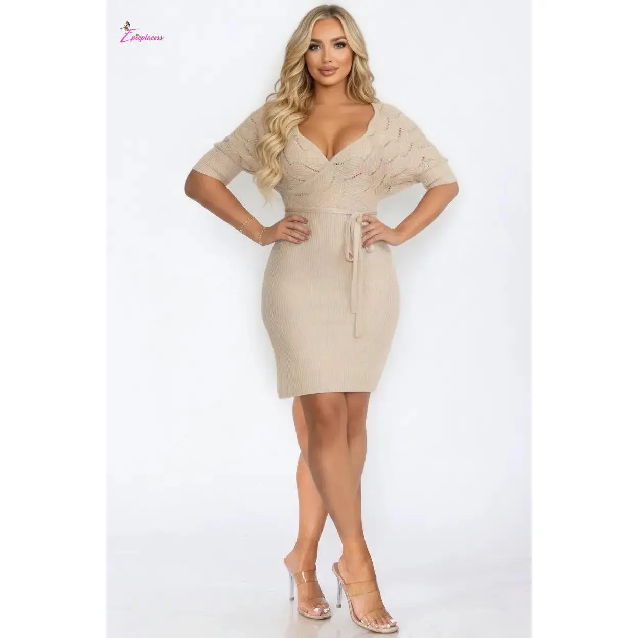 Pointelle Knit Wrap Mini Dress