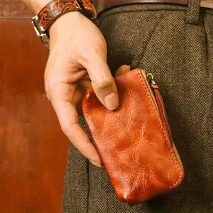 1-Pack | Handmade Pleated Leather Accessory | For Coins or Lipstick | Veg-Tanned Cowhide Develops Warmer Patina with Use