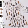 Women's Spring Summer Sleepwear Set, Cute Cat Family Floral Print, Casual Fitted Shirt & Elastic Shorts, Valentine's Day Gift, Lounge Pjs Set
