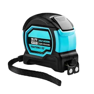 25FT Auto-Lock Tape Measure, Easy Read  Measuring Tape with Fractions 1/8?, Double Sided Measurement Tape with Minimum Scale 1/32?,  Hook, and Rubber Protective Casing