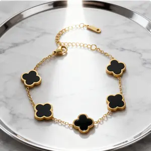 Women’s 18K Gold Plated Lucky Four Clover Bracelet - Color Link Design, Trendy Gift