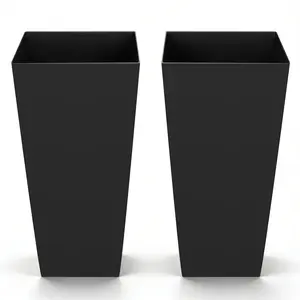 VEVOR Tall Planters Set of 2, 26 Inch Large Outdoor Taper Planters for Outdoor Indoor Plants, Front Porch Plastic Modern Flower Pots with Casters, Inner Pot & Drainage Holes for Patio, Garden, Black