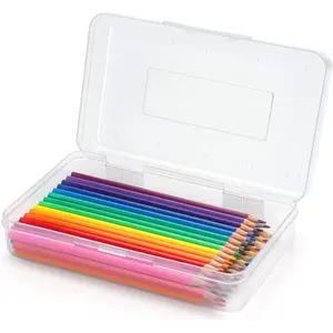 1 Pack Plastic Pencil Box Large Capacity Pencil Boxes Clear Boxes with Snap-tight Lid Stackable Design and Stylish Office Supplies Storage Organizer Box, Clear