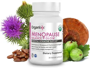 Organixx Menopause Balance + Glow, Women's Hair, Nails and Skin Supplement with Ashwagandha, Reishi Mushroom, and Milk Thistle, Plant Based Adaptogens and Superfood Blend, Dairy, Soy & Gluten Free, Non GMO, 30 Capsules