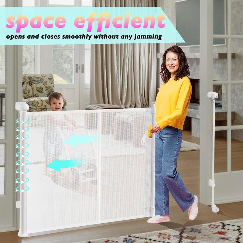 Retractable Baby Gates for Stairs, 55" Wide Baby Gate Dog Gate, 41" Tall Retractable Pet Gate for Doorways, Child Safety Gates Mesh Gate with Fiberglass Rods for Stairways, Hallways, Indoor/Outdoor