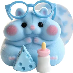 Handmade Squishy Hamster Toy, Cute Squishy Fidget Toy, Realistic Soft Silicone Mochi Furry Toy, Stress Relief Gift for Adults & Kids, Sensory Anxiety Plushie (Blue)