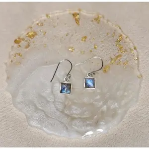 Blue Fire Labradorite Square Earrings - Elegant Design with Unique Shape and Color