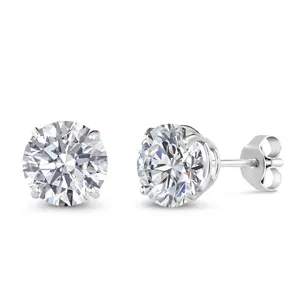 Gem Stone King 18K White Gold Stud Earrings for Women Men | 6MM Round Gemstone Birthstone | Fine Jewelry Gifts for Women Men Her Him Wife