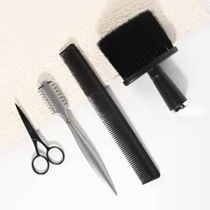 Hair Cutting Tool Set, 4 Counts/set Hairdressing Tools Including Stainless Steel Thinning Haircut Tool, Double-sided Thinning Knife, Comb and Neck Duster Brush
