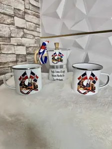 Dominican Republic Set Personalizado 2 Enamel Mugs 12 oz Each & 3 Cup Coffee Pot for Special Occasions Gift