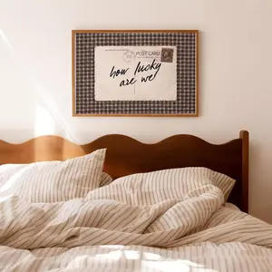How Lucky Are We Print, Retro Plaid Typography Poster, Gingham Wall Art