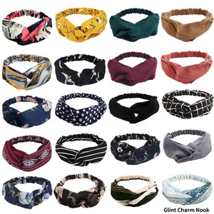 Vintage printed wide-brimmed cross headband hair accessory, sweet and simple elastic headband