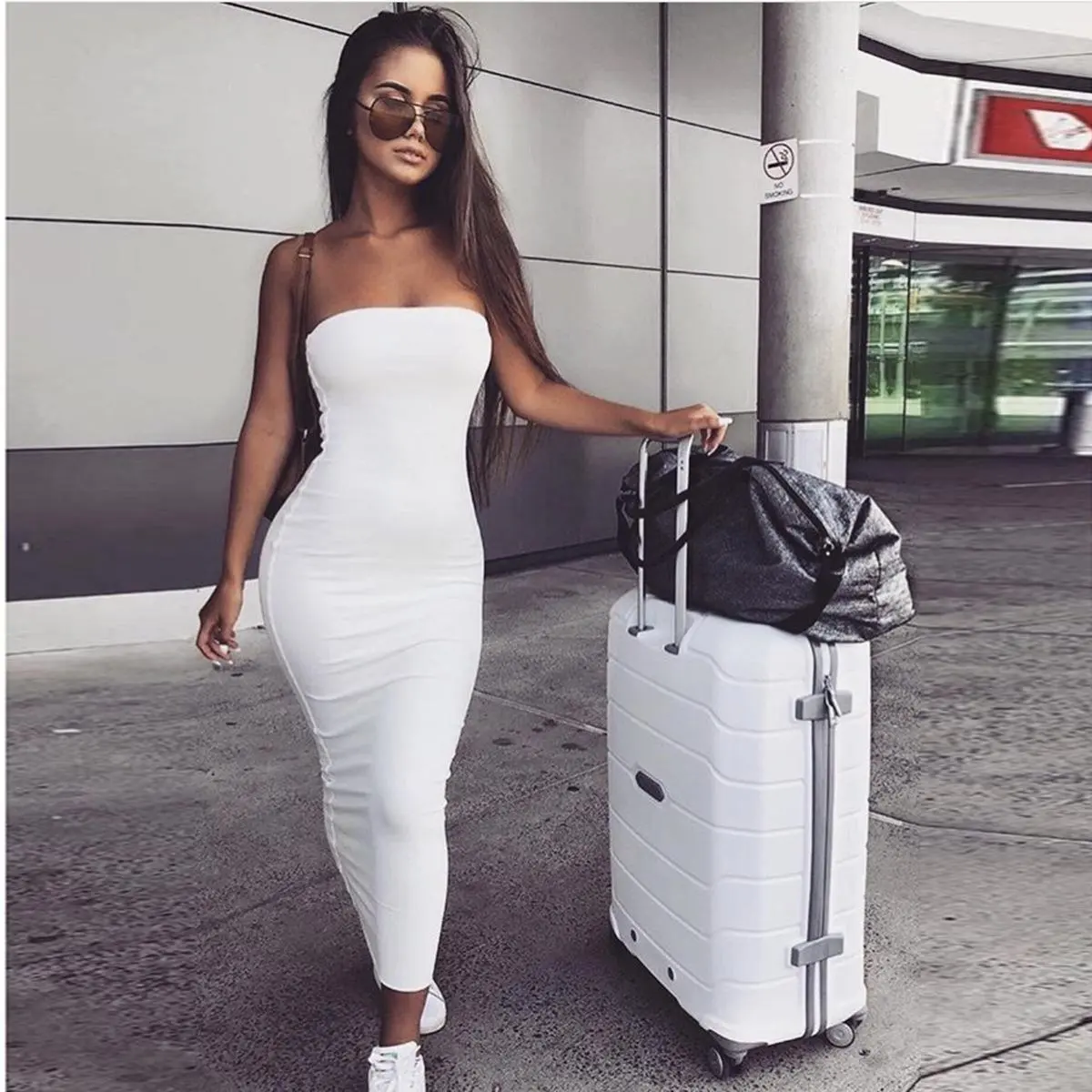 Women Summer Casual T Shirt Dresses Women's Solid Color Sexy Tube Top Dress With Backpack Hip Dress