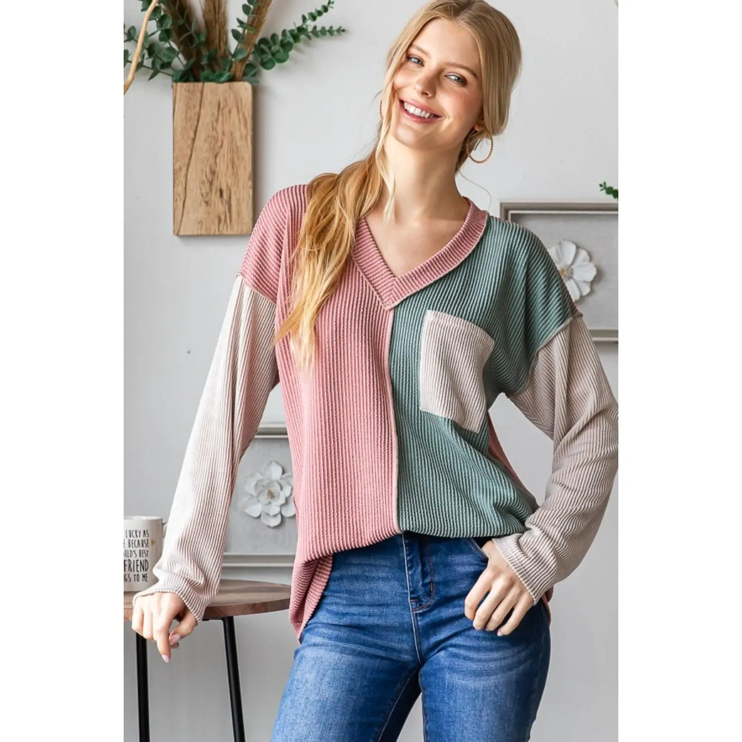Heimish Color Block Exposed Seam Ribbed T-Shirt