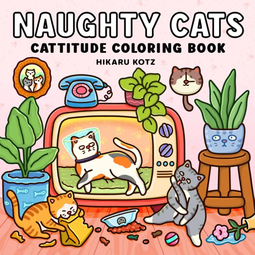 Halloween Fall Gift Naughty Cats: Cattitude Coloring Book for Adults and Teens