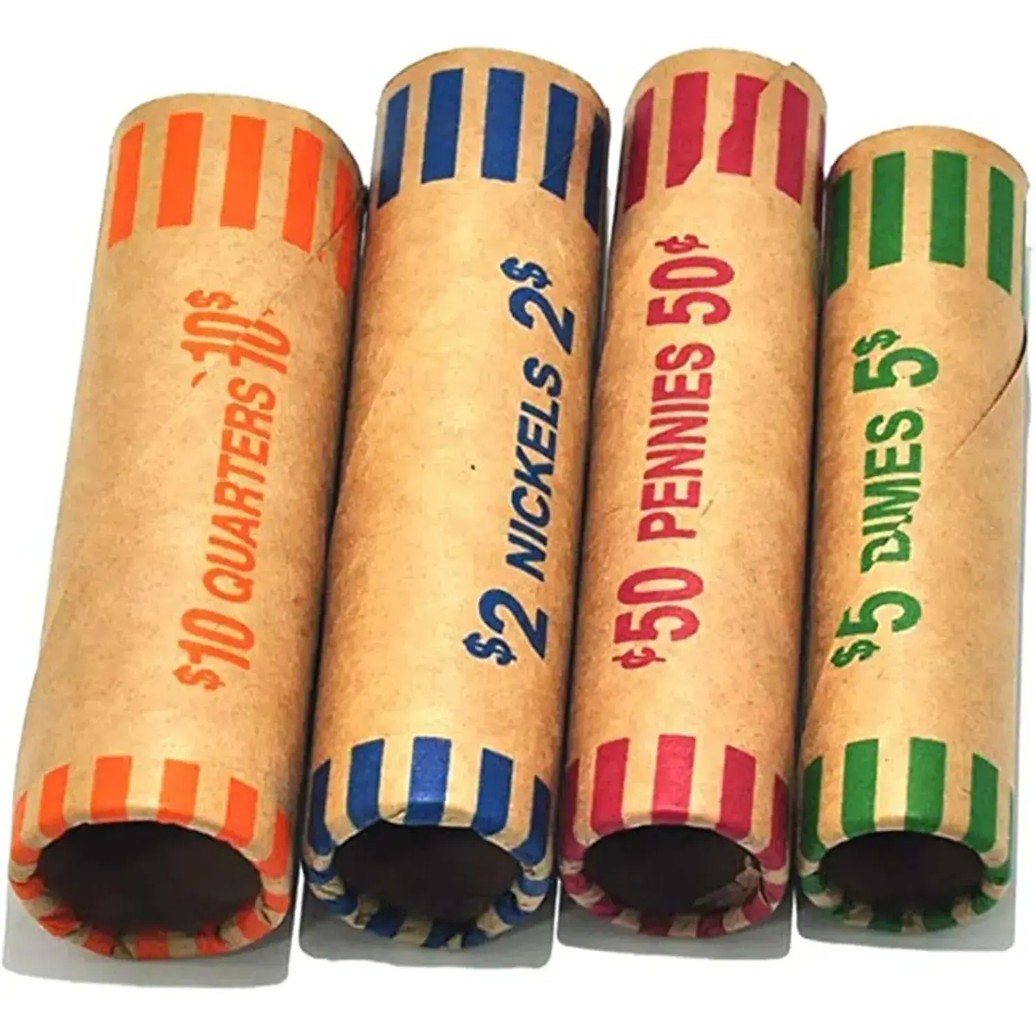 256 Assorted Preformed Coin Wrappers Rolls - Quarters, Pennies, Nickels and Dimes (256Assorted)