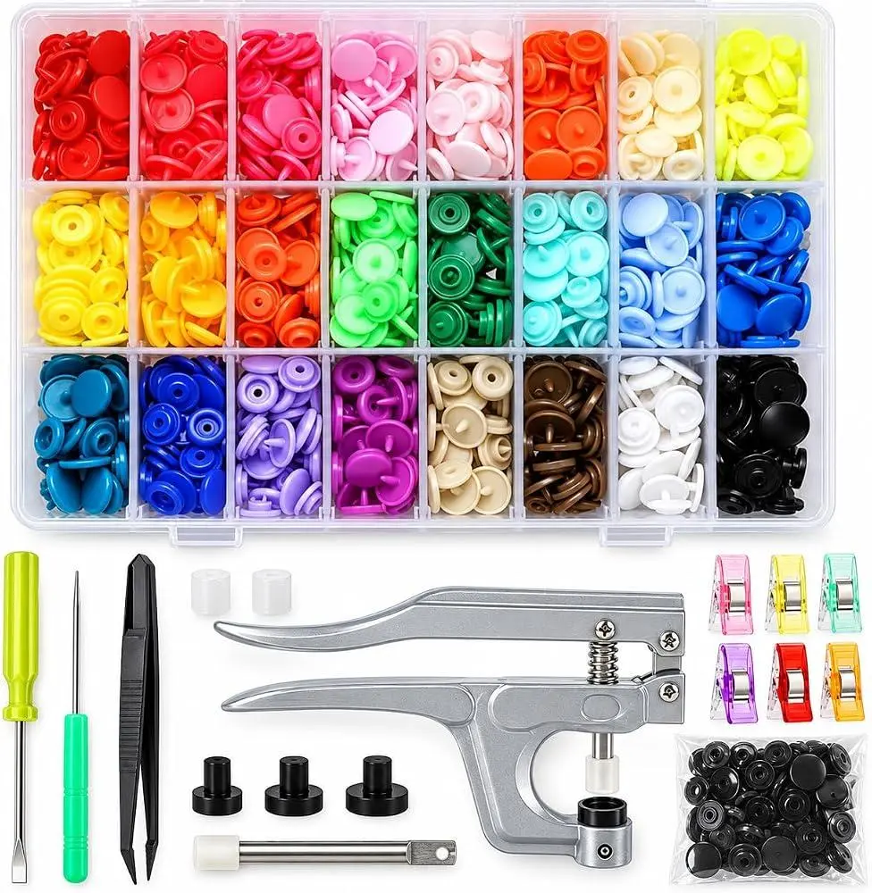 Snap Button Kit with Pliers, 375 Plastic Snaps