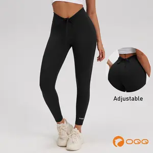 OQQ Women's High Wasit Scrunch Leggings No Front Seam Stretch Drawstring Workout Gym Yoga Pants Soft Comfortable Basic Minimalist Bottom