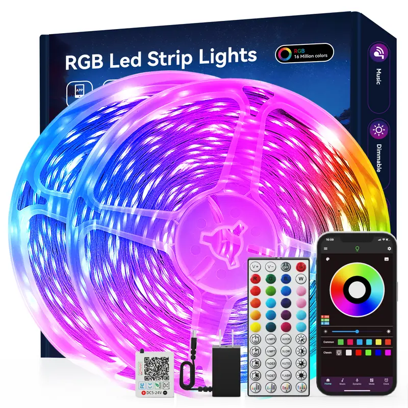 100FT 50FT Smart Led Light Strip RGB Color Changing Music Sync Strip Lights with App & Remote Control for Bedroom Indoor Lighting Decoration Modern