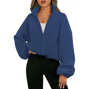 Women's Winter Warm Fleece Crop Jacket with Zipper and Drawstring, Cold Weather Clothes, Winter Clothes(gift)