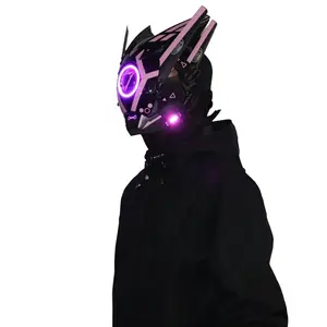 Reflective Cyberpunk Full-Face Helmet, Lightweight Rechargeable Plastic Techwear Mask with Strap for Halloween Cosplay, Festivals
