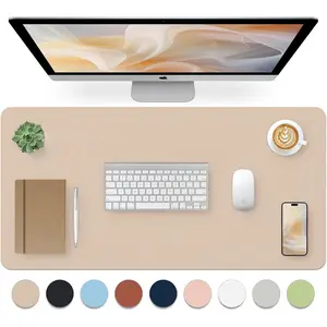 Leather Desk Pad, Mouse Pad, Non-Slip Desk Protector Mat, Waterproof Desk Mat for Office and Home Decor-Beige (31.5×15.7 Inches)
