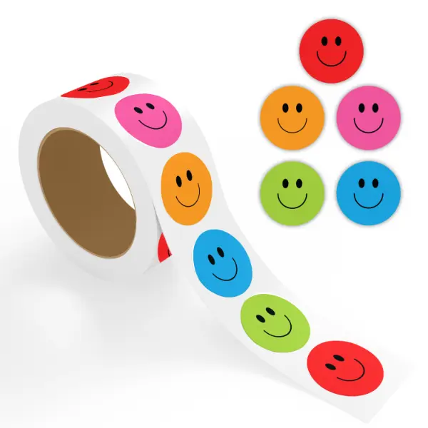 StickerJet Smiley Face Sticker Set, 500 Pcs Round Self-Adhesive Paper Stickers, 1"-2"-3" Sizes, Colorful Reward Labels for Classroom & Crafts, Adhesive Stickers Stickers, Colorful Paper Stickers