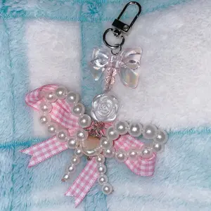 Duo pink bows keychain/bag charm