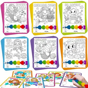 24 Pcs Mermaid Coloring Cards Set with 24 Markers & Envelopes, Double-Sided Coloring & Maze Activity Cards for Kids, Home Doodle Art, Party Favors, Goodie Bags, Classroom Prizes, Birthday Gifts, Greeting Cards