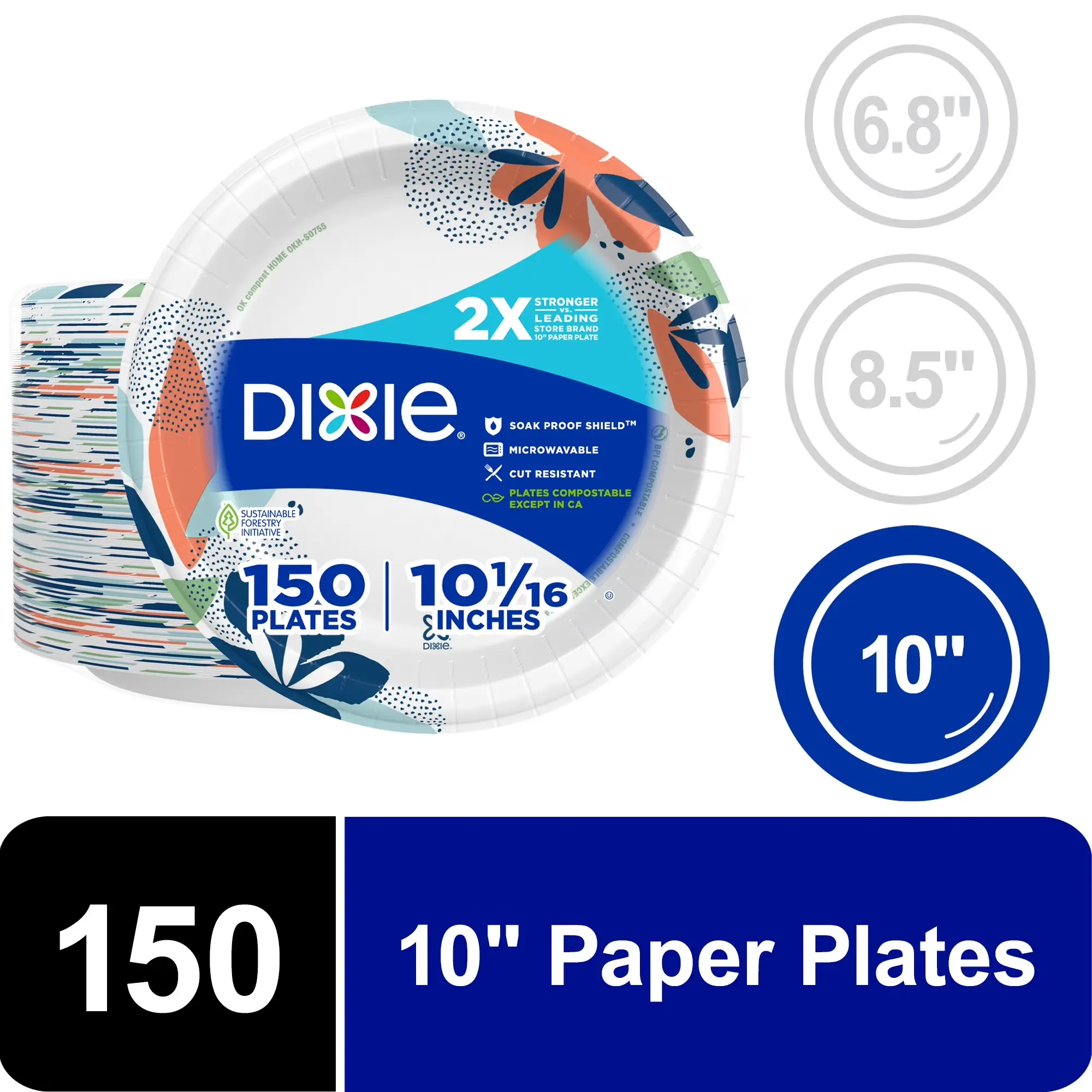 Dixie Disposable Paper Plates, 10", Multi-Color, 150 Count Dixie Disposable Paper Plates, 10", Multi-Color, 150 Count