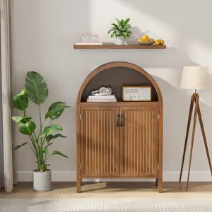 Arched Cabinet with Doors, Buffet Cabinet with Storage, Farmhouse Walnut Sideboard Cabinet, Small Pantry Cabinet, Mid Century Modern Bookshelf, Buffet Cabinet for Kitchen, Dining Room, Living Room Furniture Organization Design Aesthetic Interior Organizer