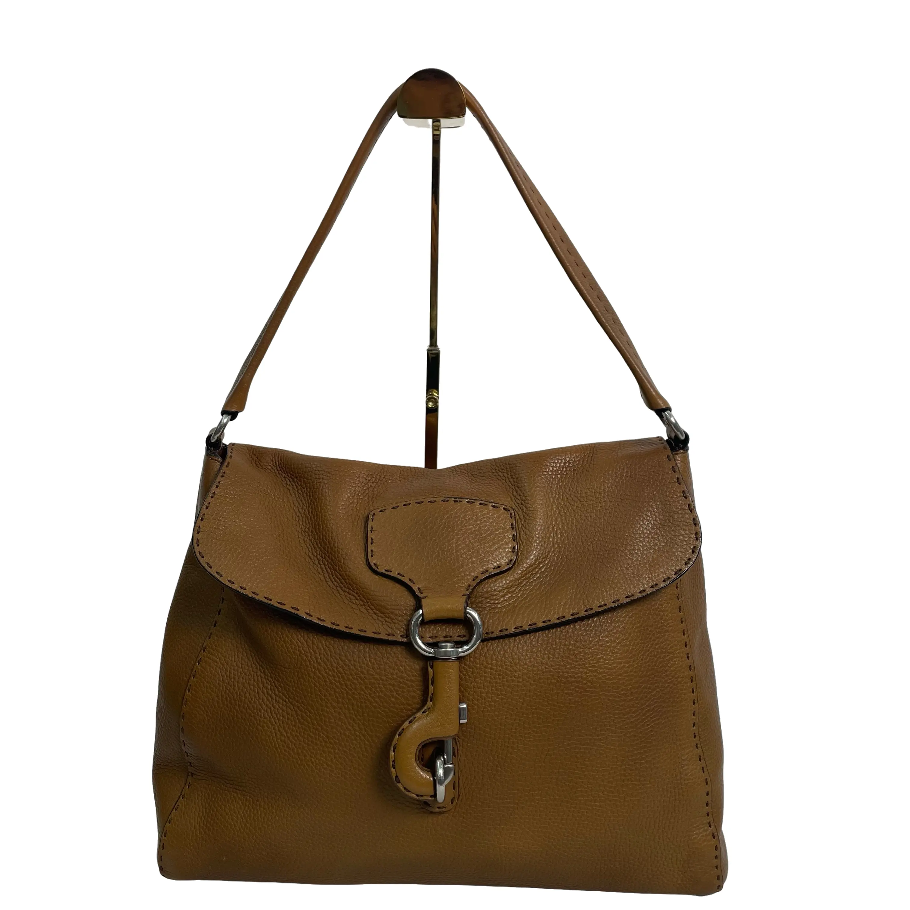 Pre-owned leather shoulder bag Prada Vintage Flap Camel Vitello Daino Silver Tone Hardware