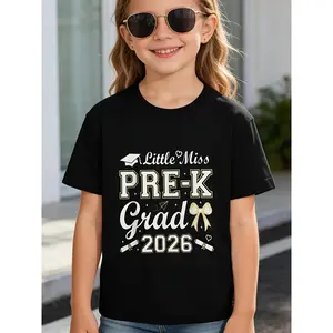 Soft Breathable Little Miss Pre K Grad 2026 Student Graduation Kids Girl Cap T-Shirt for Kids | Boys & Girls Graphic Tee - Round Neck Shirt for Early Elementary - Birthday Party Outfit or Everyday Play Clothes - Easy-Care Parent-Favorite Apparel