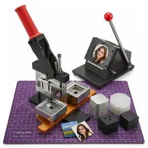 Exquimac 2x2 Inch Square Magnet Maker Machine Kit with 200 Supplies and Cutter | Make 2 x 2 in photo fridge magnets and badges with a metal hand press, paper cutter, magnetic sheets, film, and 200 supplies.
