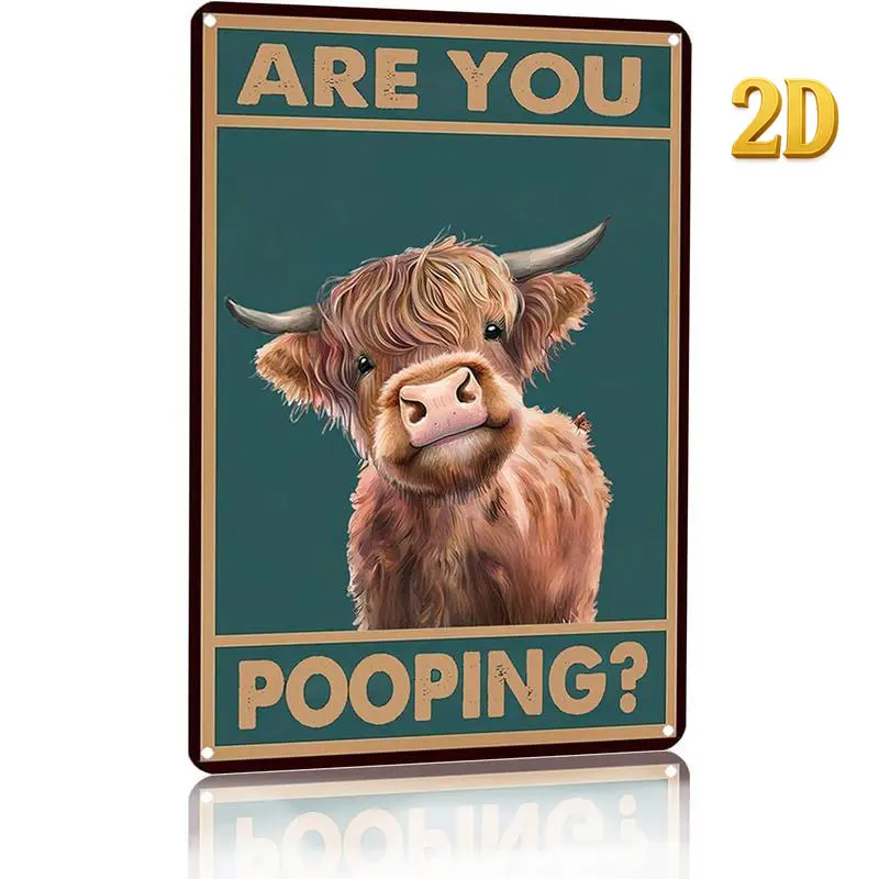 Vintage Highland Cow Aluminium 8x12in Rectangle Tin Sign - Humorous Design Toilet Wall Decor with Bold Phrase "Are You Pooping", Garage Office Home Decor Accessory
